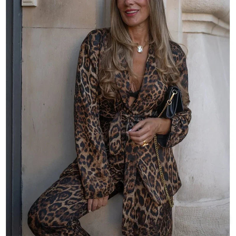 Dame Buksesæt Leopardmønster Blazer | Diva