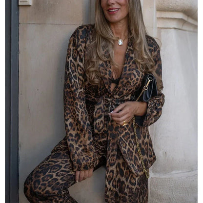 Dame Buksesæt Leopardmønster Blazer | Diva