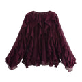 Dame Chiffonbluse V-Hals Flæser | Avelis