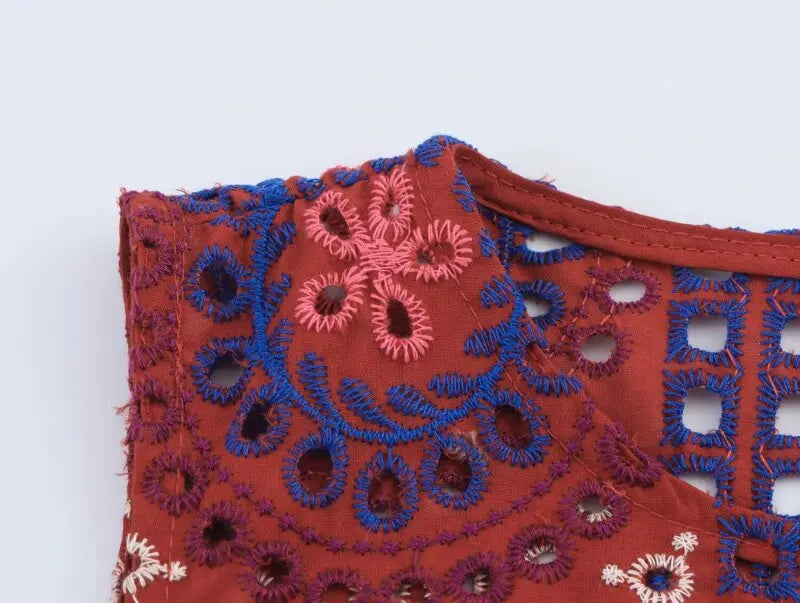 Top og Nederdel Broderet Boho Sommersæt | Camelia