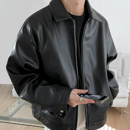 Oversized læder bomberjakke med streetwear pasform | Haldor