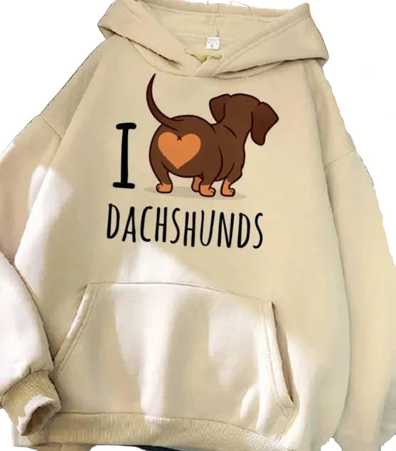 Dame Fleece Hoodie med Print – Casual Pullover til Efterår & Vinter