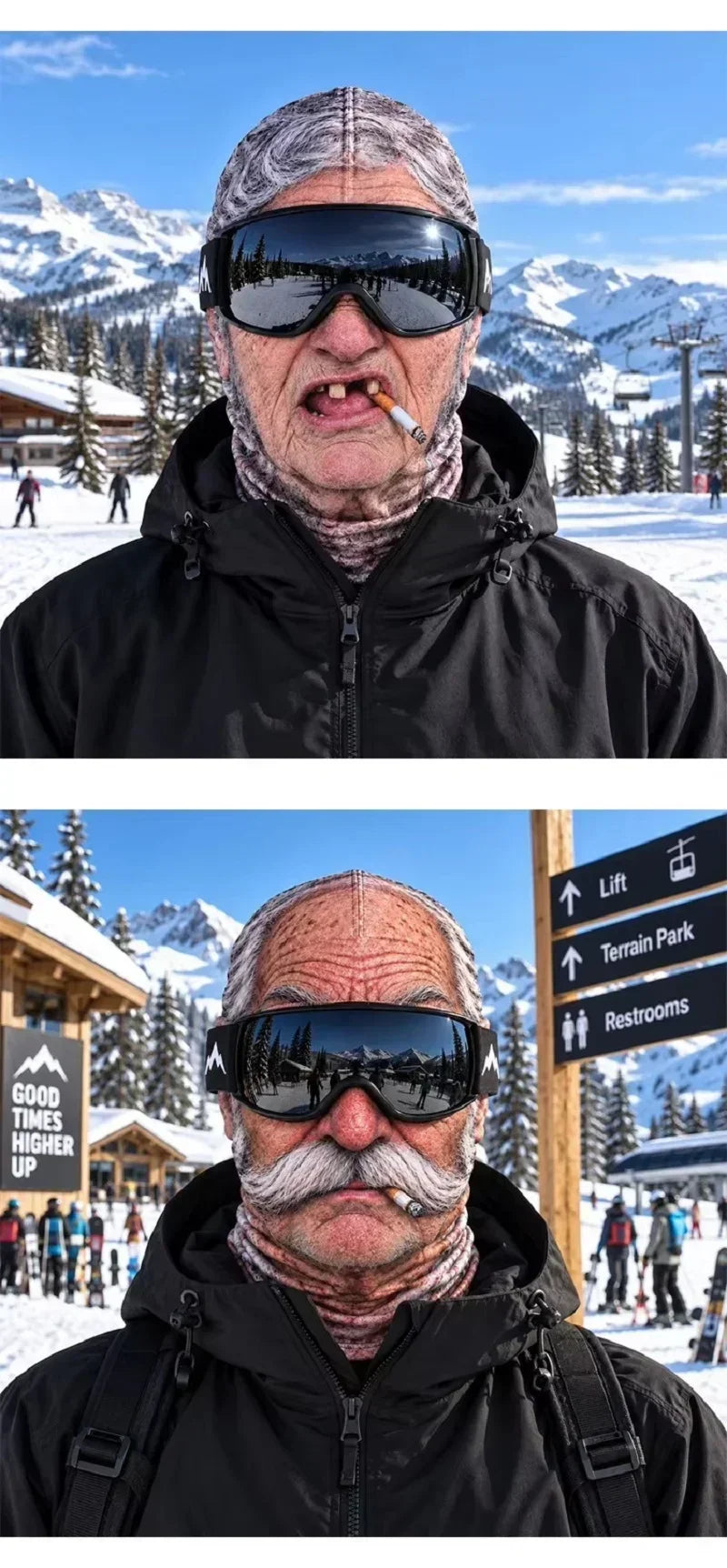 Balaclava ansigtsmaske med realistisk 3D-print elastisk polyester til ski og snowboard | Quentin