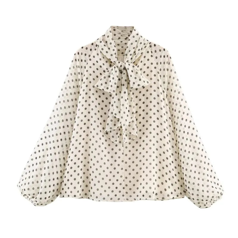 Bluse Polka Dot V-Neck Slim Fit | Elaris