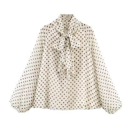 Bluse Polka Dot V-Neck Slim Fit | Elaris
