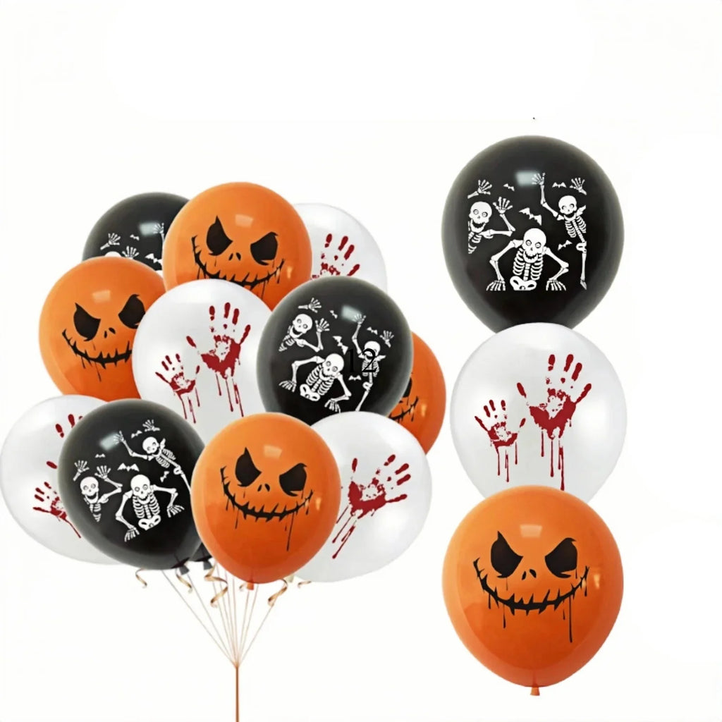 Halloweenballoner med græskar, skeletter og håndaftryk | Balloween