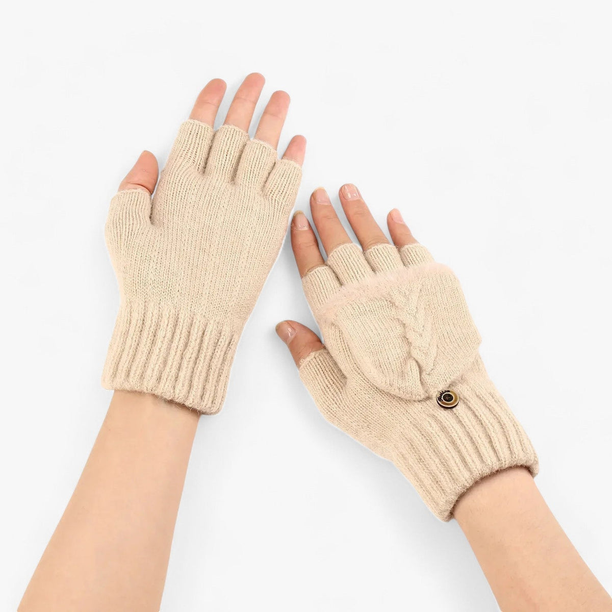 Foldbare strikhandsker til kvinder i tyk bomuldsblanding med fingeradgang | Héloïse