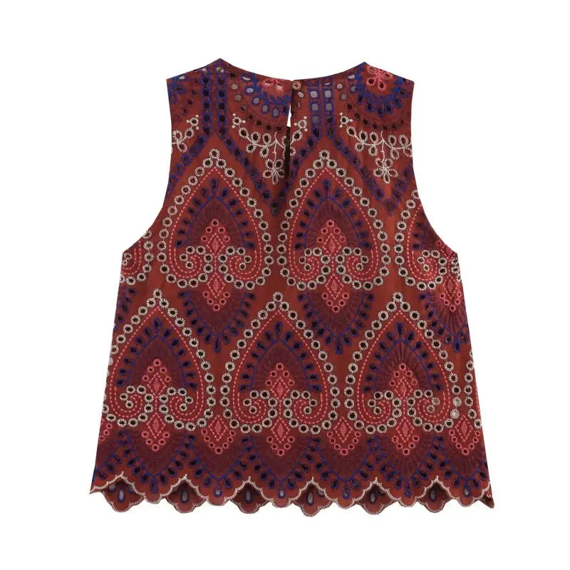 Top og Nederdel Broderet Boho Sommersæt | Camelia