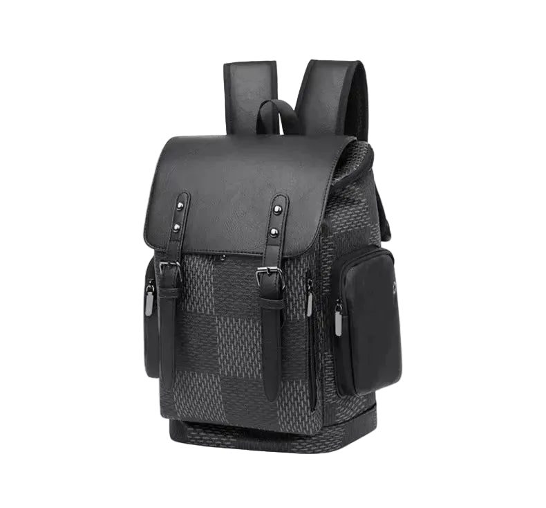 Unisex rygsæk i PU med laptoprum ternet design og stor kapacitet | Bribag