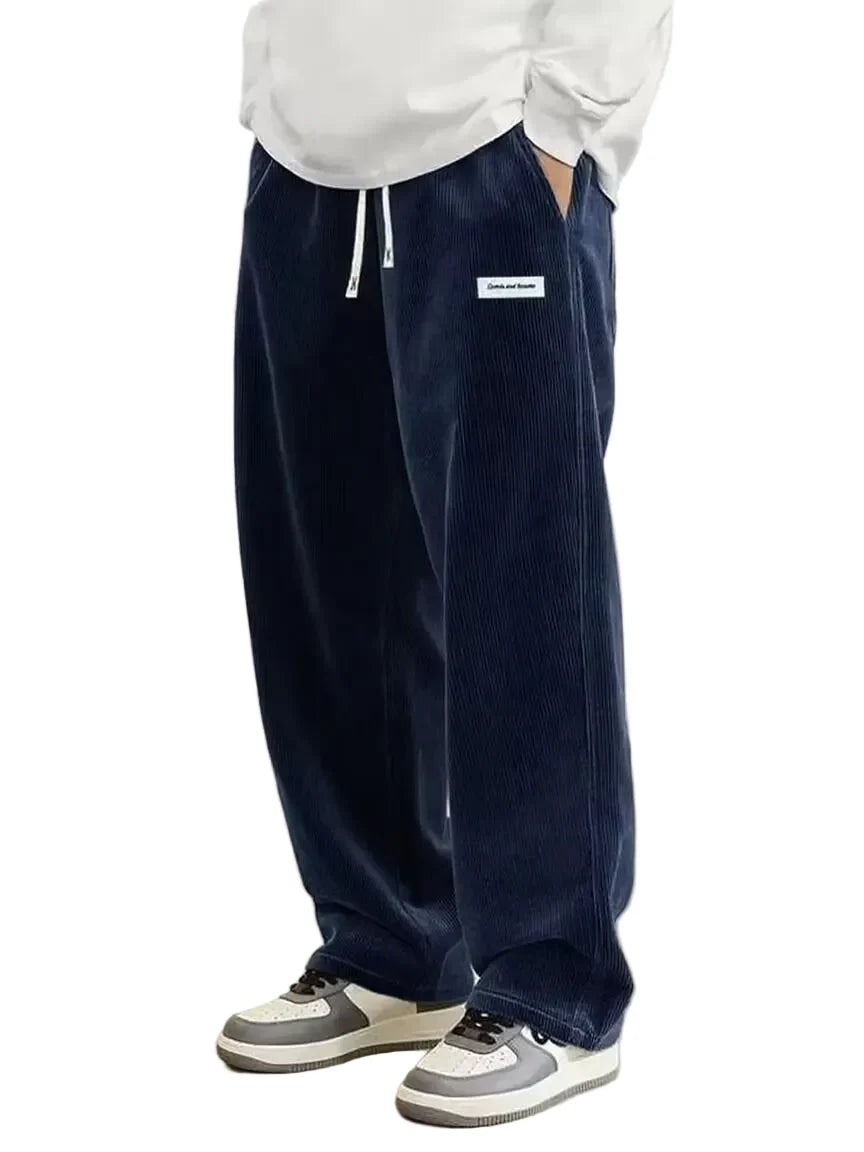 Løse herrebukser med lige ben elastisk talje og langt design | Henri