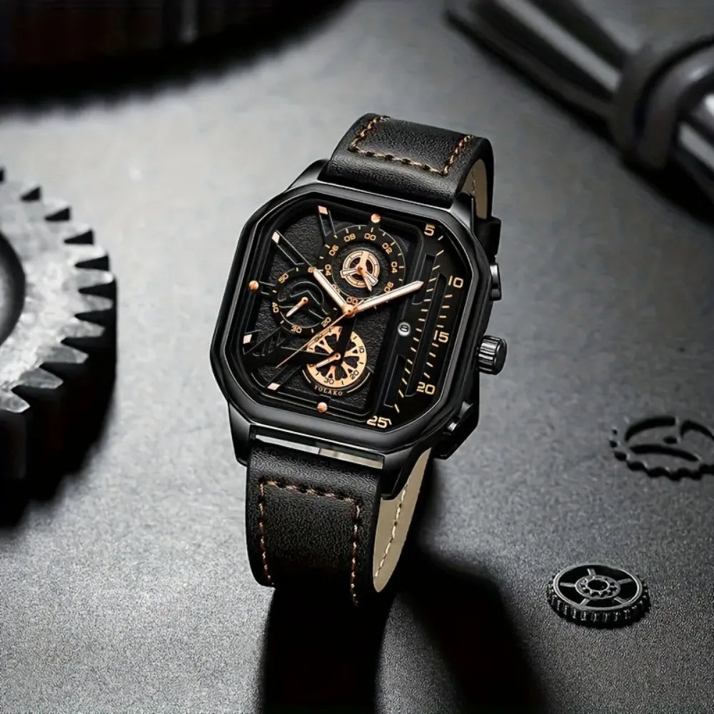 Square Armbåndsur Kvarts Læderrem Analog Design | Velmoro