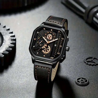 Square Armbåndsur Kvarts Læderrem Analog Design | Velmoro