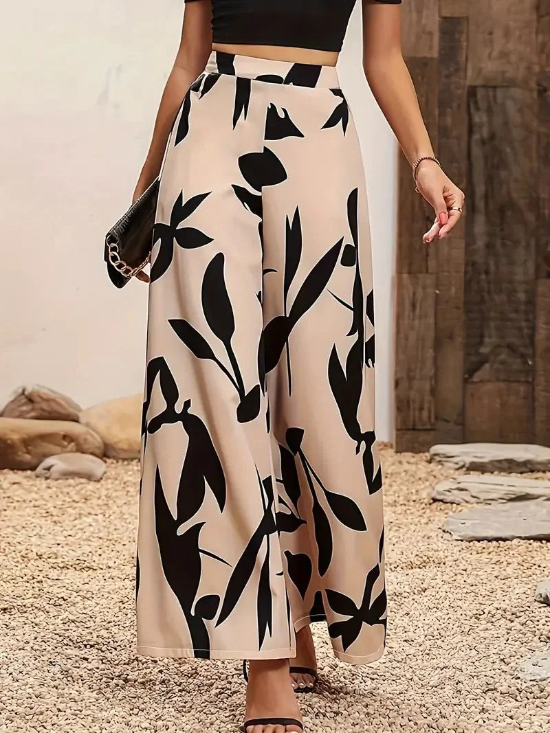 Zenvira Loose Fit Bukser Elastisk Talje Casual Komfort Print Forår Efterår