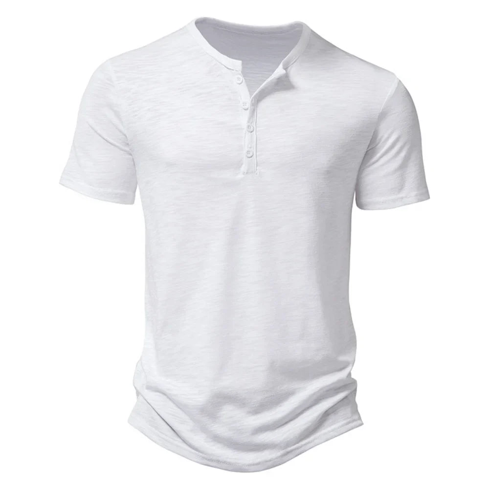 Elvorn Pike Kortærmet Herre T-Shirt Bomuld Henley Krave Sommer Casual