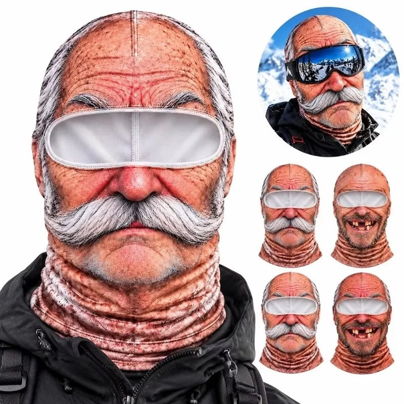Balaclava ansigtsmaske med realistisk 3D-print elastisk polyester til ski og snowboard | Quentin