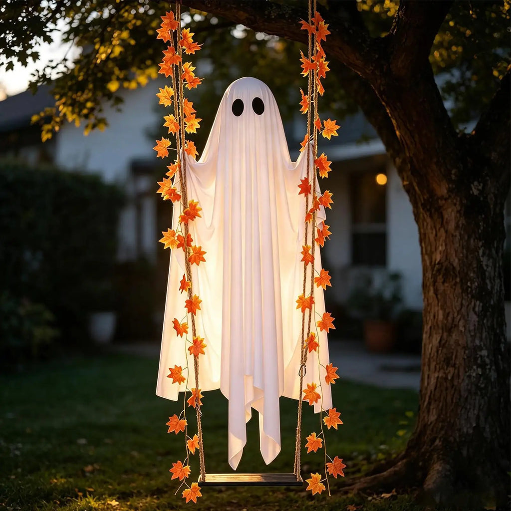 Hængende Halloween-spøgelse med LED-lys og fjernbetjening | Spokaty