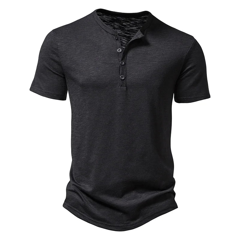 Elvorn Pike Kortærmet Herre T-Shirt Bomuld Henley Krave Sommer Casual