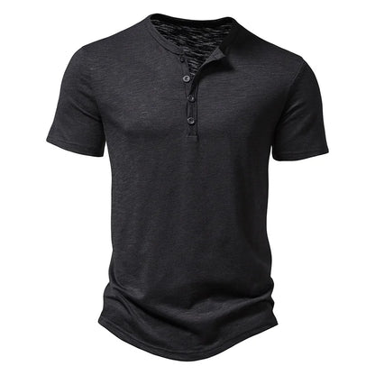 Elvorn Pike Kortærmet Herre T-Shirt Bomuld Henley Krave Sommer Casual