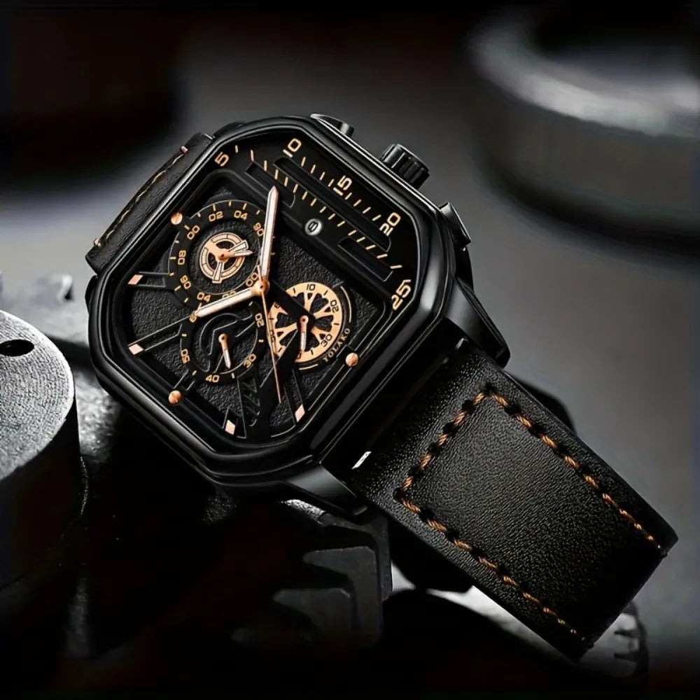 Square Armbåndsur Kvarts Læderrem Analog Design | Velmoro