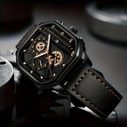 Square Armbåndsur Kvarts Læderrem Analog Design | Velmoro
