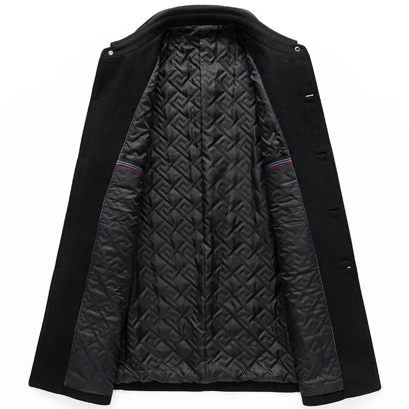 Lang herrefrakke med uld klassisk krave lommer og smart casual design | Gaëtan