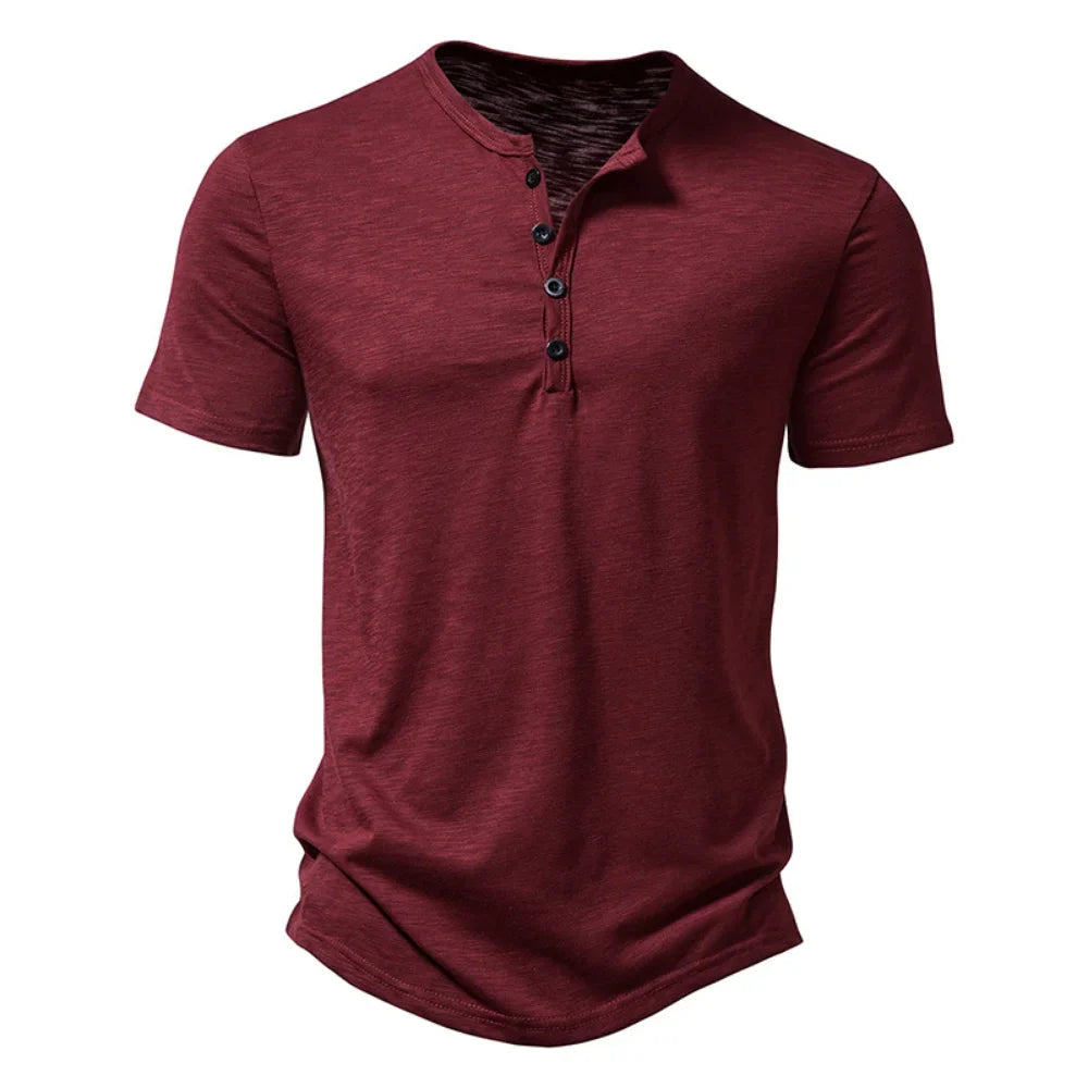 Elvorn Pike Kortærmet Herre T-Shirt Bomuld Henley Krave Sommer Casual