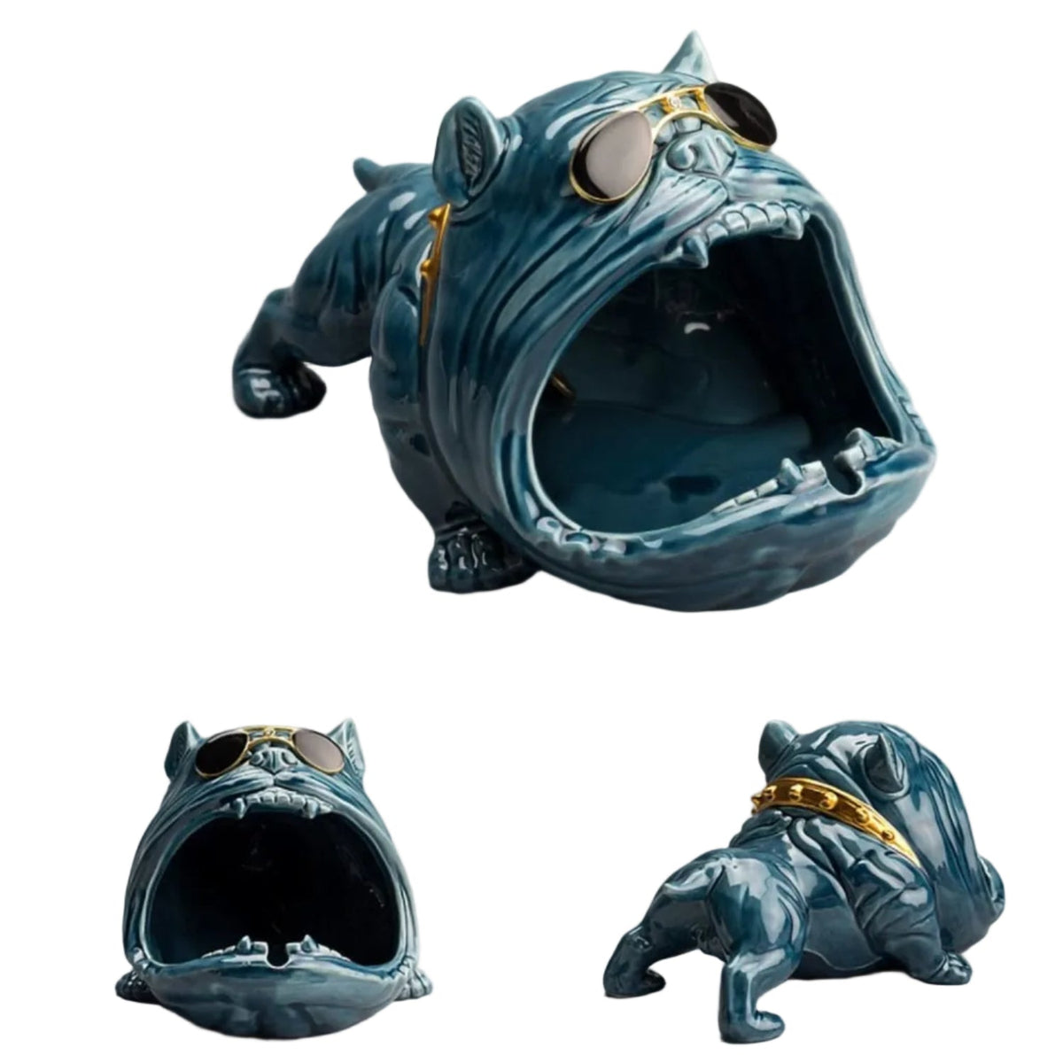 Keramisk bulldogfigur med integreret bakke til nøgler smykker og dekoration | Guy