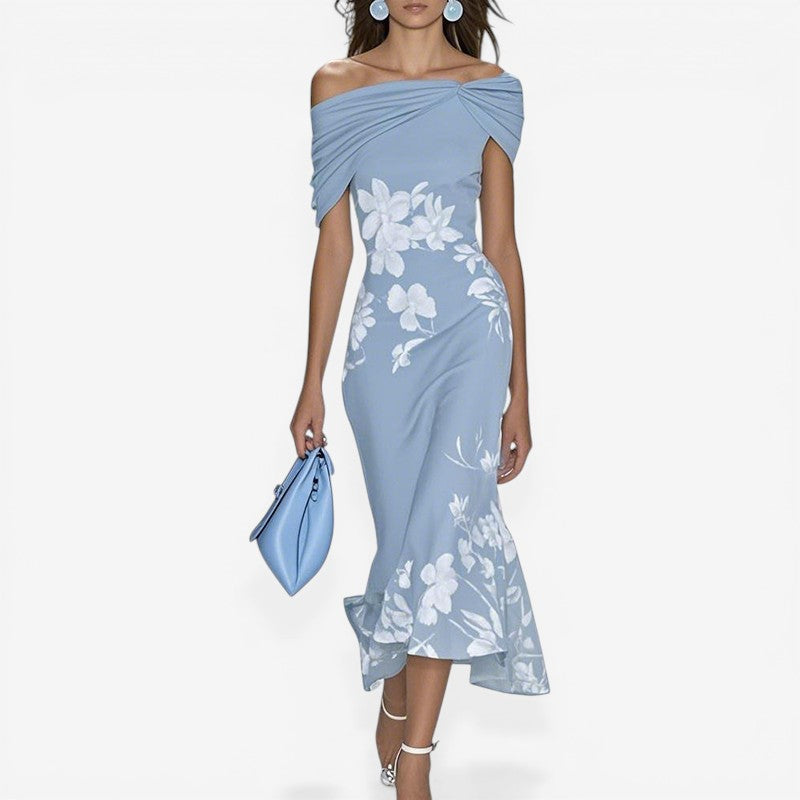 Kjole off shoulder slim fit blomsterprint | Mirna