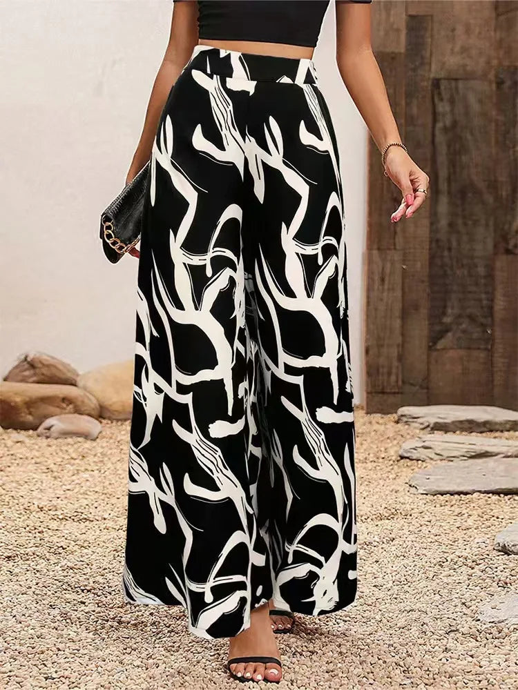 Zenvira Loose Fit Bukser Elastisk Talje Casual Komfort Print Forår Efterår