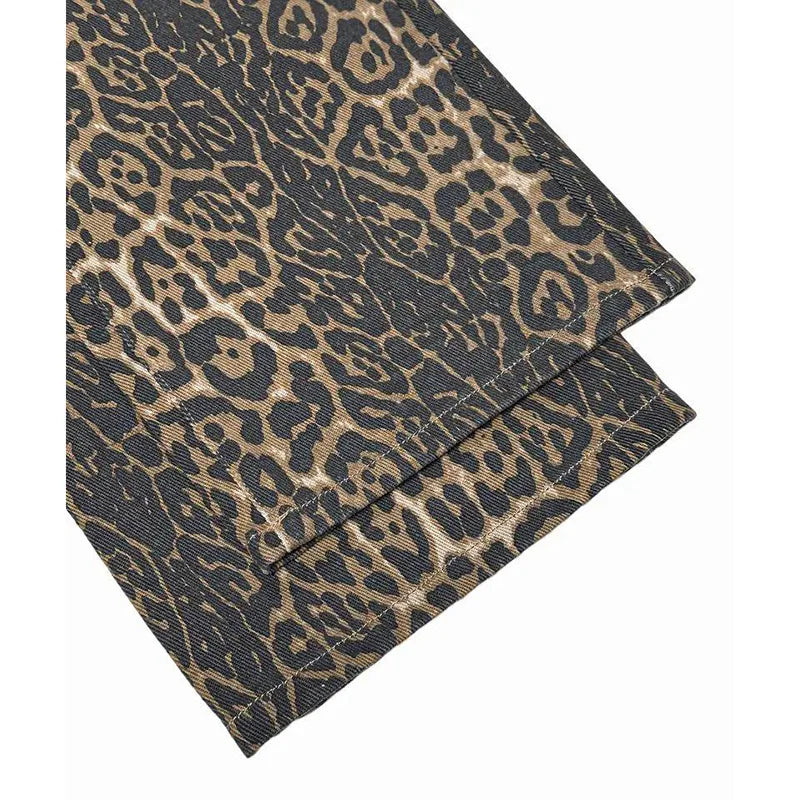 Flared Leopard-damejeans med høj talje, stretch, fuld længde og brede ben | Pauline