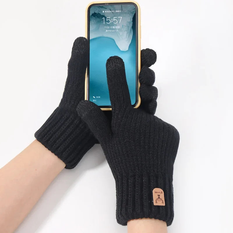 Strikkede unisex vinterhandsker med varmt fleecefor touchscreen og ribstrikkede manchetter | Pierre