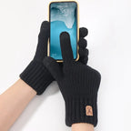 Strikkede unisex vinterhandsker med varmt fleecefor touchscreen og ribstrikkede manchetter | Pierre