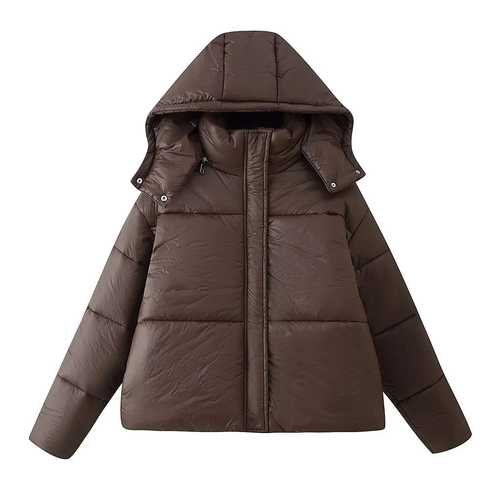Kort quiltet vinterjakke til kvinder med hætte og oversized pasform | Valentina
