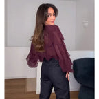 Dame Chiffonbluse V-Hals Flæser | Avelis