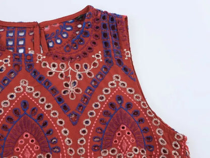Top og Nederdel Broderet Boho Sommersæt | Camelia