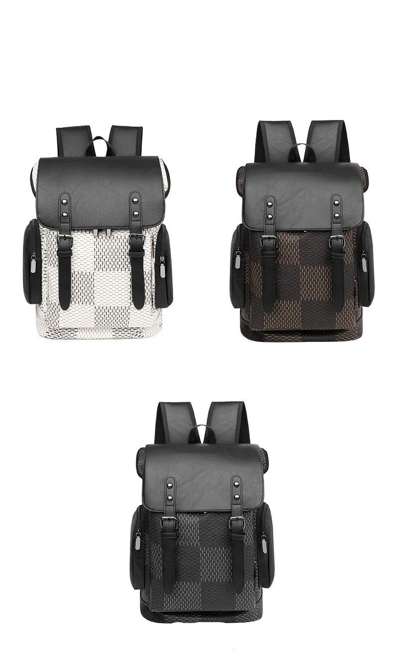 Unisex rygsæk i PU med laptoprum ternet design og stor kapacitet | Bribag