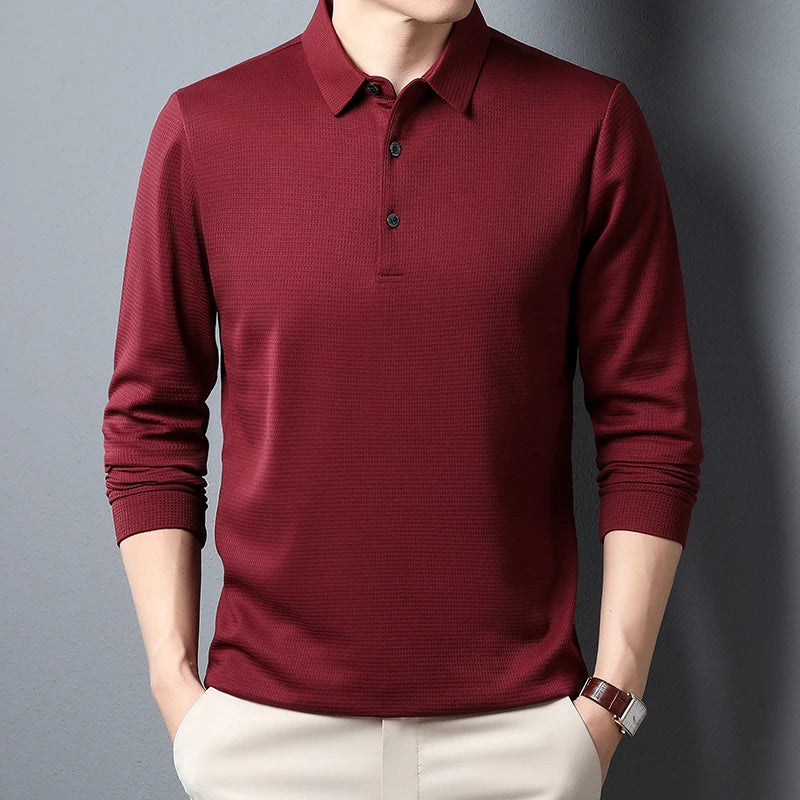 Herrepolo i polyester med klassisk krave og ensfarvet design | François