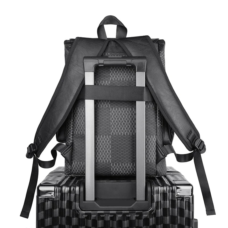 Unisex rygsæk i PU med laptoprum ternet design og stor kapacitet | Bribag