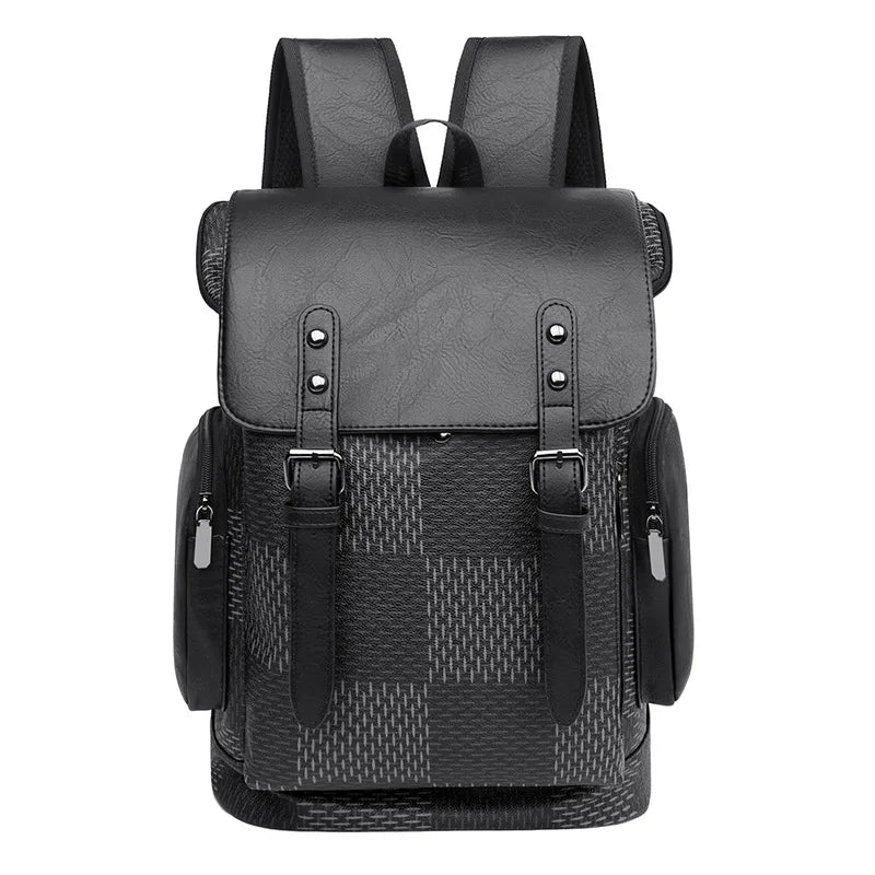 Unisex rygsæk i PU med laptoprum ternet design og stor kapacitet | Bribag