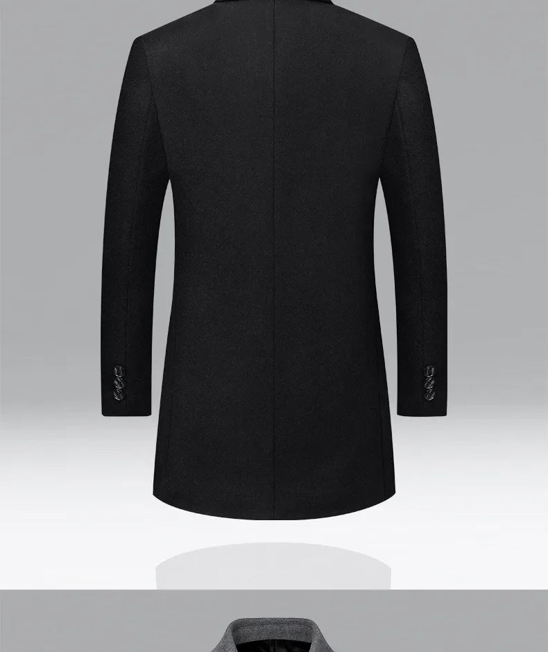 Lang herrefrakke med uld klassisk krave lommer og smart casual design | Gaëtan