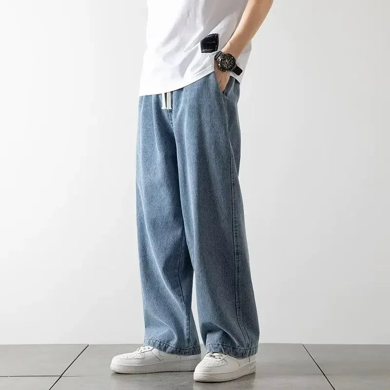 Baggy Jeans Elastisk Talje Letvasket Denim | Calvix