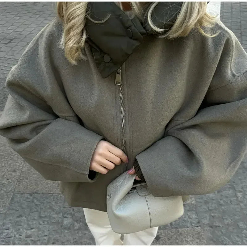 Oversized Damejakke med Lynlås – Casual Efterår & Vinter