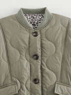 Vintage damejakke med leopardprint knapper polstring og lange ærmer | Géraldine