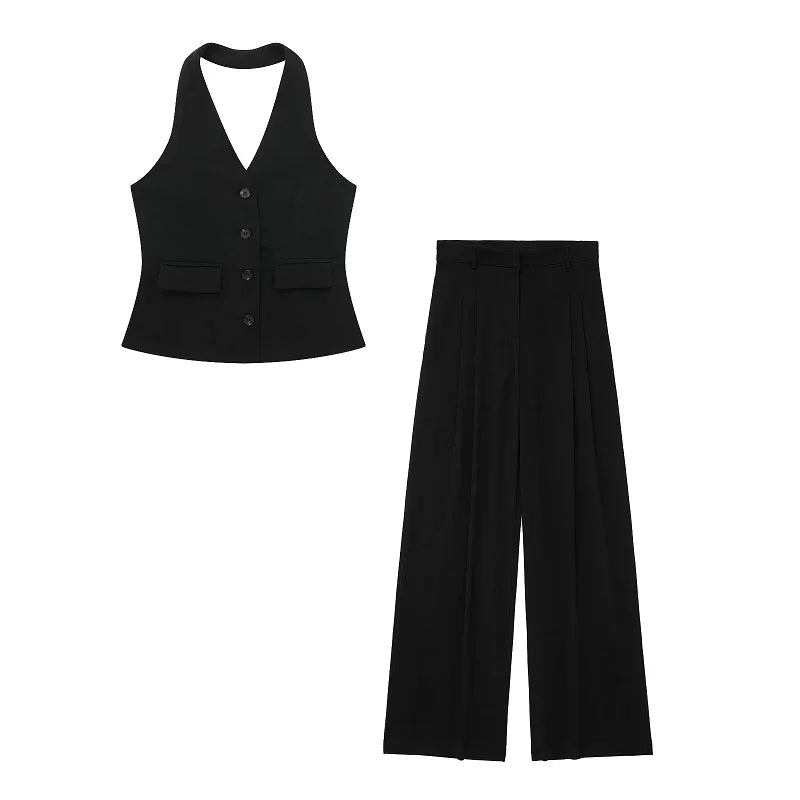 Sæt 2-delt Halter Top Wide Leg Bukser | Cirela