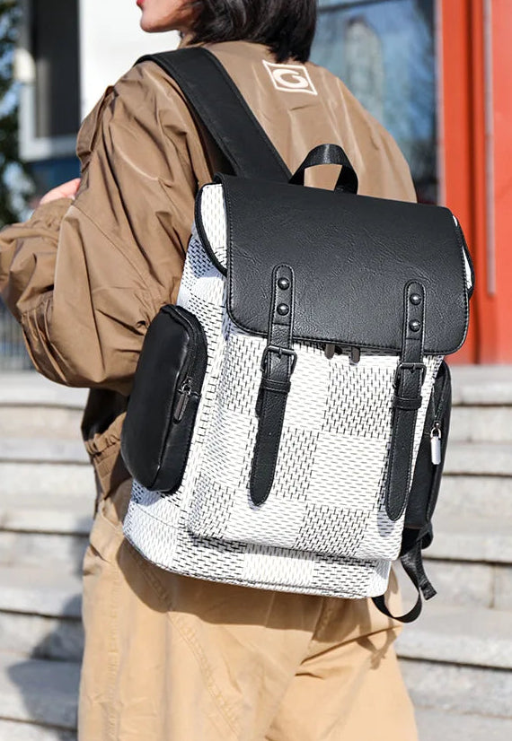 Unisex rygsæk i PU med laptoprum ternet design og stor kapacitet | Bribag