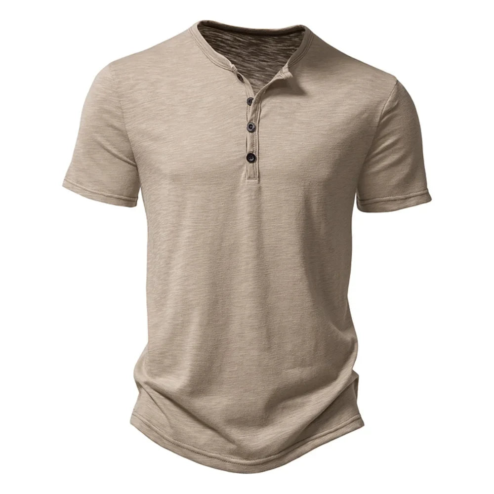 Elvorn Pike Kortærmet Herre T-Shirt Bomuld Henley Krave Sommer Casual