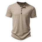 Elvorn Pike Kortærmet Herre T-Shirt Bomuld Henley Krave Sommer Casual