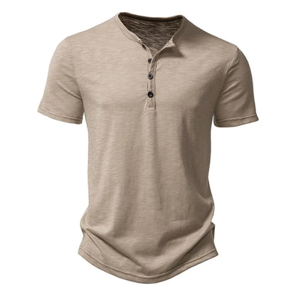 Elvorn Pike Kortærmet Herre T-Shirt Bomuld Henley Krave Sommer Casual