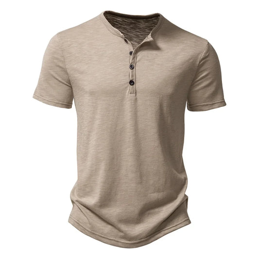 Elvorn Pike Kortærmet Herre T-Shirt Bomuld Henley Krave Sommer Casual
