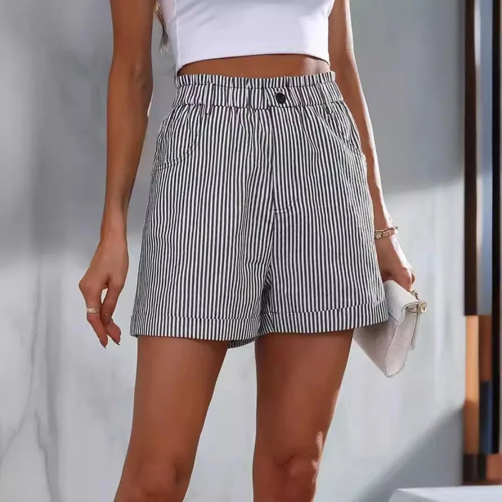 Stribede Shorts Mid Waist Strand Komfort | Isadora